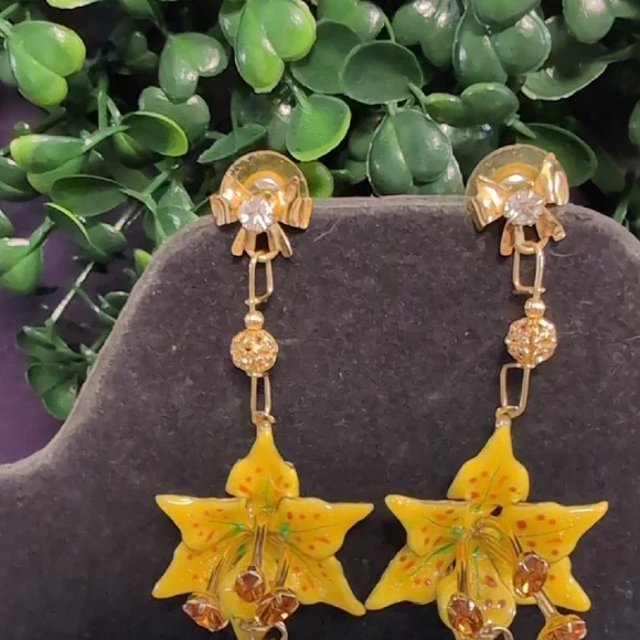 Rare LATR Tiger Lilly Sculpted Vintage Earrings - Picture 8 of 10